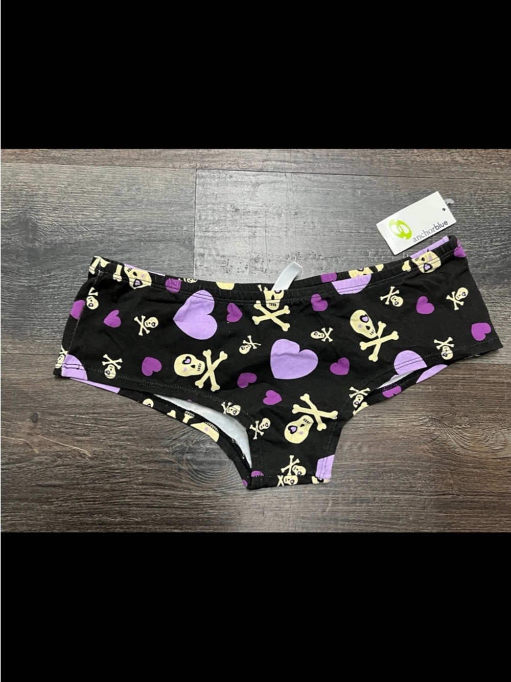 Y2K 2000's Y2K  anchor Blue brand women's hipster panties black skull hearts L